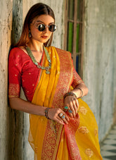 Proper Wedding Wear Saree in Yellow Colour